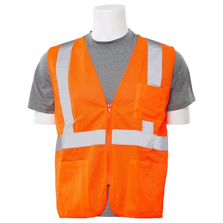 Safety Vest, Economy, Pockets, Mesh, Class 2, S363P, Hi-Viz Orange, SM